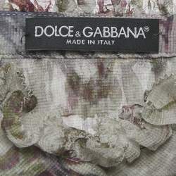 Pre Owned Dolce & Gabbana Grey Floral Print Silk Ruche Shirt XS