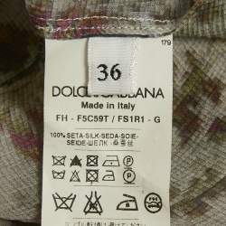 Pre Owned Dolce & Gabbana Grey Floral Print Silk Ruche Shirt XS