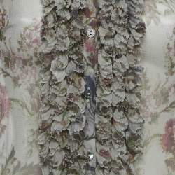 Pre Owned Dolce & Gabbana Grey Floral Print Silk Ruche Shirt XS
