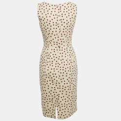 Pre Owned Dolce & Gabbana Cream Polka Dotted Cotton Sleeveless Short Dress M