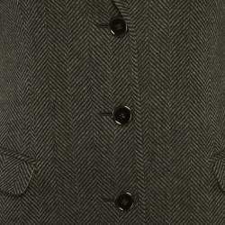 Pre Owned Dolce & Gabbana Grey Herringbone Wool Coat S