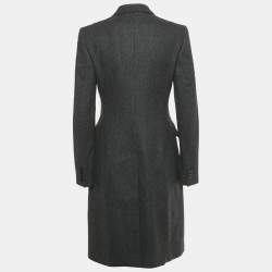 Pre Owned Dolce & Gabbana Grey Herringbone Wool Coat S