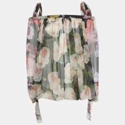 Pre Owned Dolce & Gabbana Black Sheer Floral Print Silk Tie Up Blouse S  