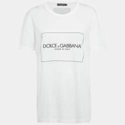Pre Owned Dolce & Gabbana White Logo Print Jersey T-Shirt M