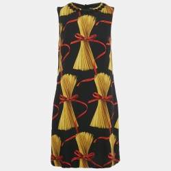 Pre Owned Dolce & Gabbana Black Printed Crepe Mini Dress M