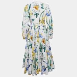 Pre Owned Dolce & Gabbana White Floral Print Cotton Midi Dress M