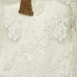 Pre Owned Dolce & Gabbana White Lace Rope Embellished Sheer Top L