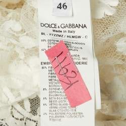 Pre Owned Dolce & Gabbana White Lace Rope Embellished Sheer Top L