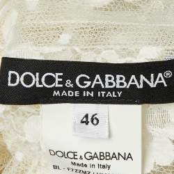 Pre Owned Dolce & Gabbana White Lace Rope Embellished Sheer Top L