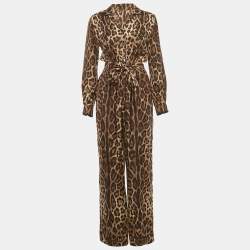 مملوكة مسبقًا Dolce & Gabbana Brown Leopard Print Silk Jumpsuit S