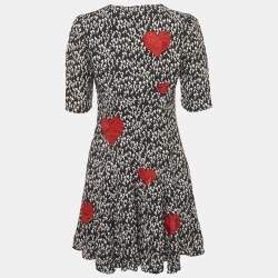 Pre Owned Dolce & Gabbana Black Printed Heart Applique Crepe Mini Dress M