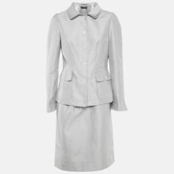 Pre Owned Dolce & Gabbana Grey Cotton Blend Blazer & Skirt Set M