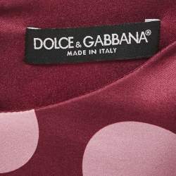 Pre Owned Dolce & Gabbana Burgundy Polka Dot Silk Wrap Detail Midi Dress L