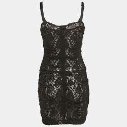 Pre Owned Dolce & Gabbana Black Lace Criss Cross Detail Sheer Mini Dress S