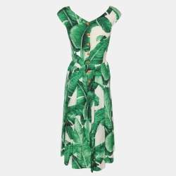 Pre Owned Dolce & Gabbana Banana Leaf Print Cotton Poplin Dress M