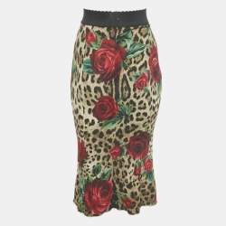 مملوكة مسبقًا Dolce & Gabbana Brown Animal & Floral Print Crepe Midi Skirt XS