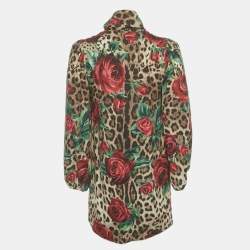 Pre Owned فستان دولتشي أند غابانا صغير حريري بطبعة فهد بني وورود