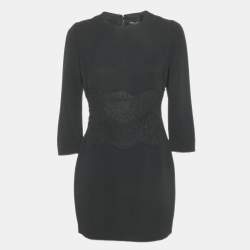 Pre Owned Dolce & Gabbana Black Crepe Lace Detail Mini Dress L