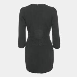 Pre Owned Dolce & Gabbana Black Crepe Lace Detail Mini Dress L