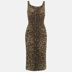 Pre Owned Dolce & Gabbana Brown Leopard Print Silk Midi Dress M