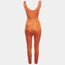 Pre Owned Dolce & Gabbana Orange Logo Jersey Sleeveless Jumpsuit XS 