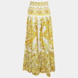 Pre Owned Dolce & Gabbana Yellow Majolica Print Cotton Maxi Skirt M