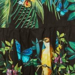 Pre Owned Dolce & Gabbana Black Jungle Print Cotton Midi Skirt L