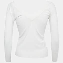 Pre Owned Dolce & Gabbana White Knit V-Neck Crop Sweatshirt S