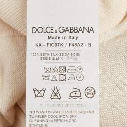 Pre Owned Dolce & Gabbana Cream Printed Silk & Knit Button Front Cardigan M