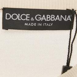Pre Owned Dolce & Gabbana Cream Printed Silk & Knit Button Front Cardigan M