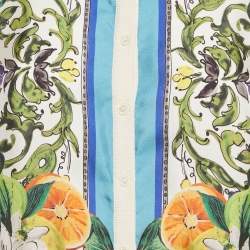 Pre Owned Dolce & Gabbana Cream Printed Silk & Knit Button Front Cardigan M