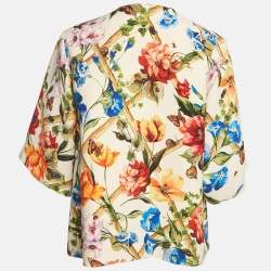 Pre Owned جاكيت دولتشي أند غابانا كريمي مطبوع بزهور قماش كريب أزرار أمامية مقاس صغير