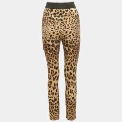 مملوكة مسبقًا بنطلون دولتشي آند غابانا حرير بطبعة حيوانات بني مقاس صغير