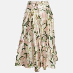 Pre Owned Dolce & Gabbana Pink Floral Print Silk Midi Skirt L