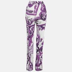 Pre Owned Dolce & Gabbana Purple Majolica Print Jersey Wide Leg Trousers XS 