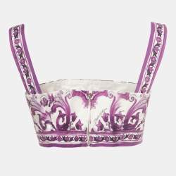 Pre Owned Dolce & Gabbana Purple Majolica Print Cotton Crop Top S