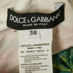 Pre Owned فستان دولتشي أند غابانا قطن مطبوع مورد أحمر/أخضر متوسط الطول مقاس صغير (سمول)