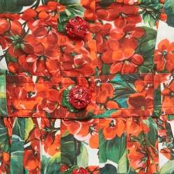 Pre Owned فستان دولتشي أند غابانا قطن مطبوع مورد أحمر/أخضر متوسط الطول مقاس صغير (سمول)