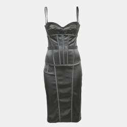 Pre Owned Dolce & Gabbana Black Satin Corset Midi Dress M
