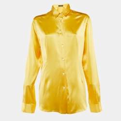 Pre Owned Dolce & Gabbana Yellow Silk Button Down Blouse L