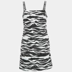 Pre Owned Dolce & Gabbana Monochrome Zebra Pattern Sequinned Mini Dress M