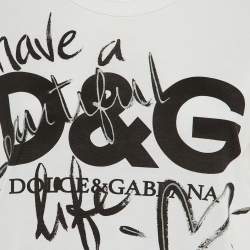 Pre Owned Dolce & Gabbana White I Have a Beautiful Life Cotton Crew Neck T-Shirt M 