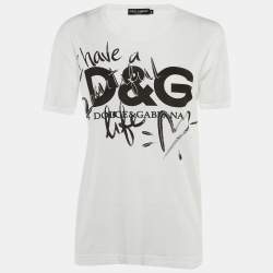 Pre Owned Dolce & Gabbana White I Have a Beautiful Life Cotton Crew Neck T-Shirt M 