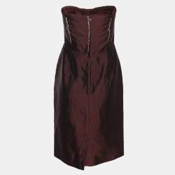 Pre Owned Dolce & Gabbana Burgundy Satin and Leather Tube Midi Dress M