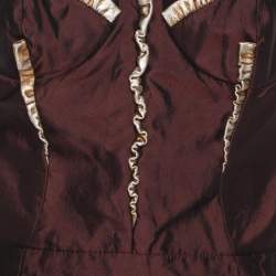 Pre Owned Dolce & Gabbana Burgundy Satin and Leather Tube Midi Dress M