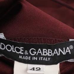 Pre Owned Dolce & Gabbana Burgundy Satin and Leather Tube Midi Dress M