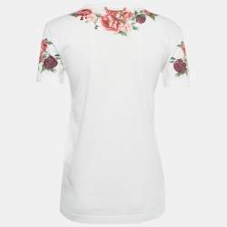Pre Owned Dolce & Gabbana White Embellished Printed Cotton T-Shirt XS 