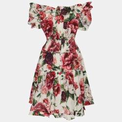Pre Owned Dolce & Gabbana Multicolor Floral Print Cotton Ruffled Midi Dress XS