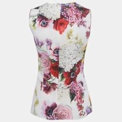 Pre Owned Dolce & Gabbana White Floral Print Silk Sleeveless Top S 
