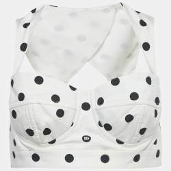 Pre Owned Dolce & Gabbana White Polka Dots Print Cotton Crop Top M